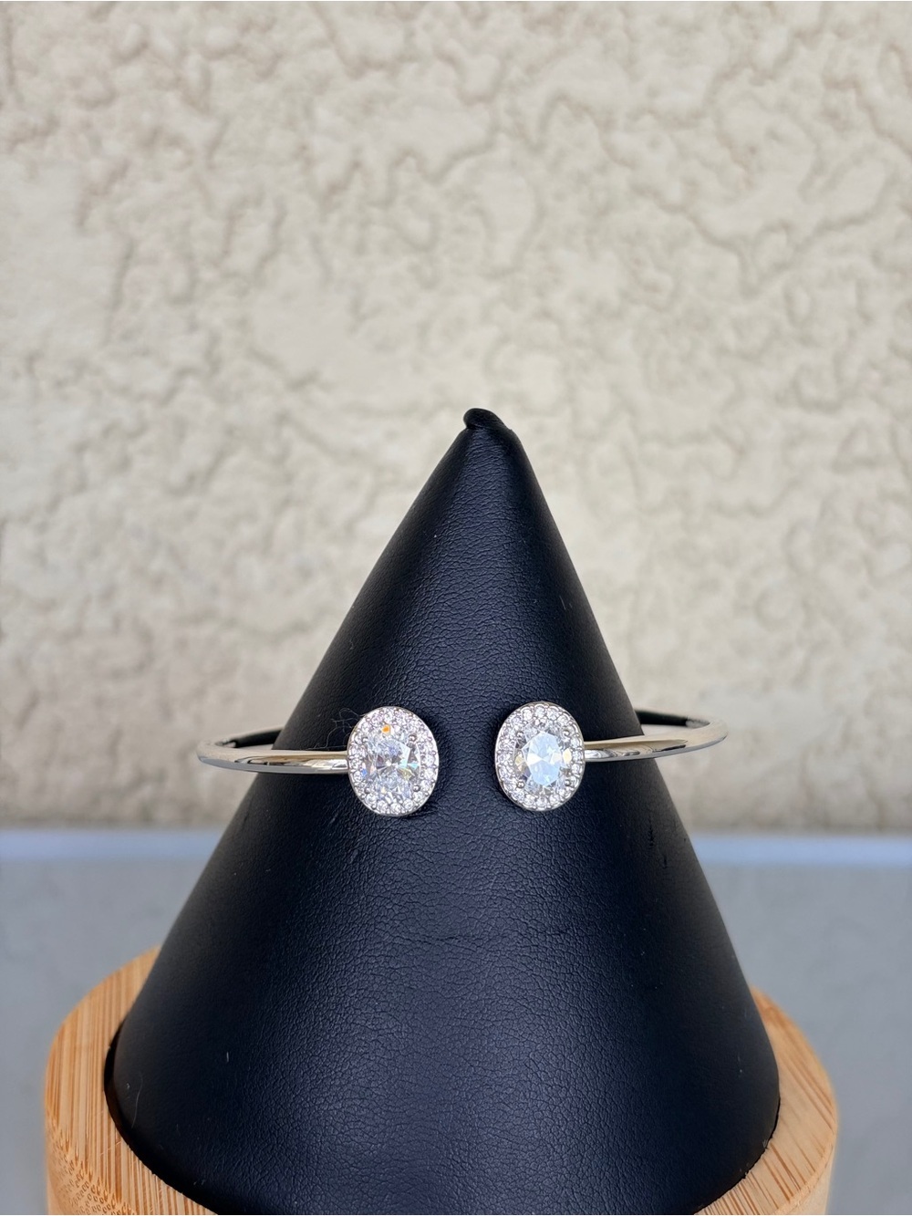 Silver Tone Crystal Halo Cuff Bracelet
